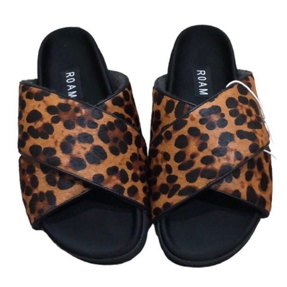 NEW IN BOX NIB Roam Cross Slides Size 36 6 Brown Leopard - Picture 1 of 10